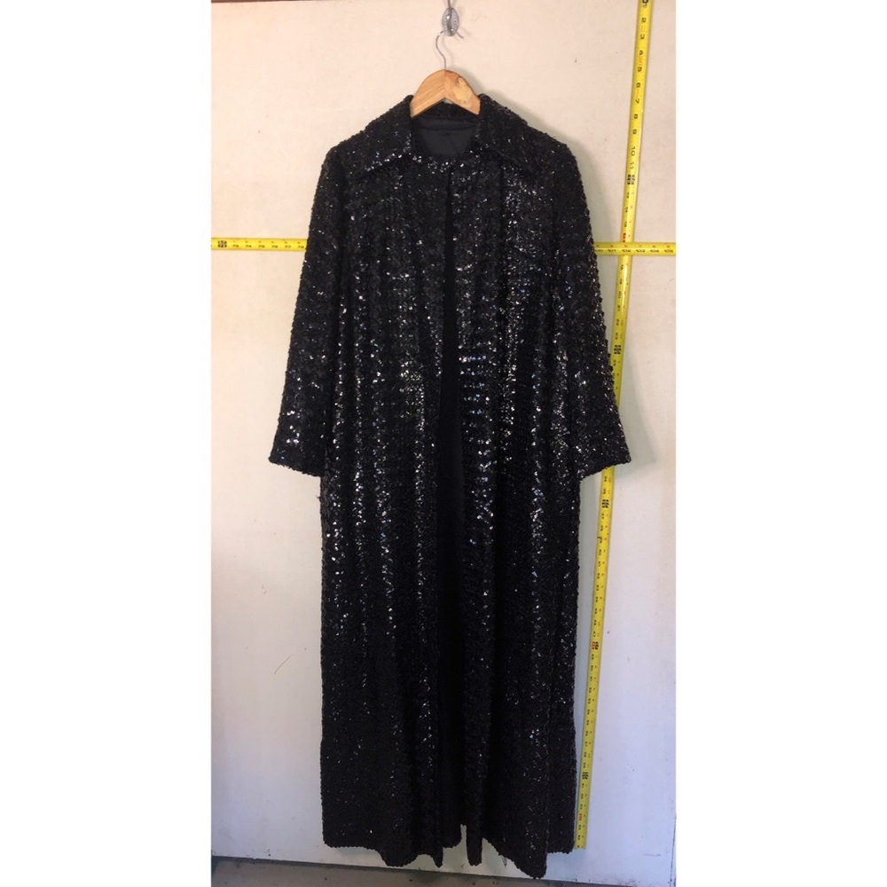 Vintage BLACK SEQUIN Duster long sequin coat, opera coat